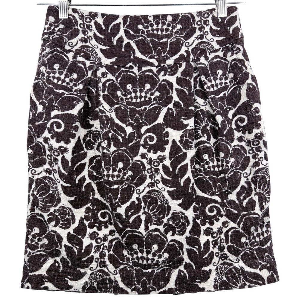 Trina Turk Los Angeles Vintage Floral Damask Pencil Skirt Brown Cream Size 2 - Picture 1 of 8